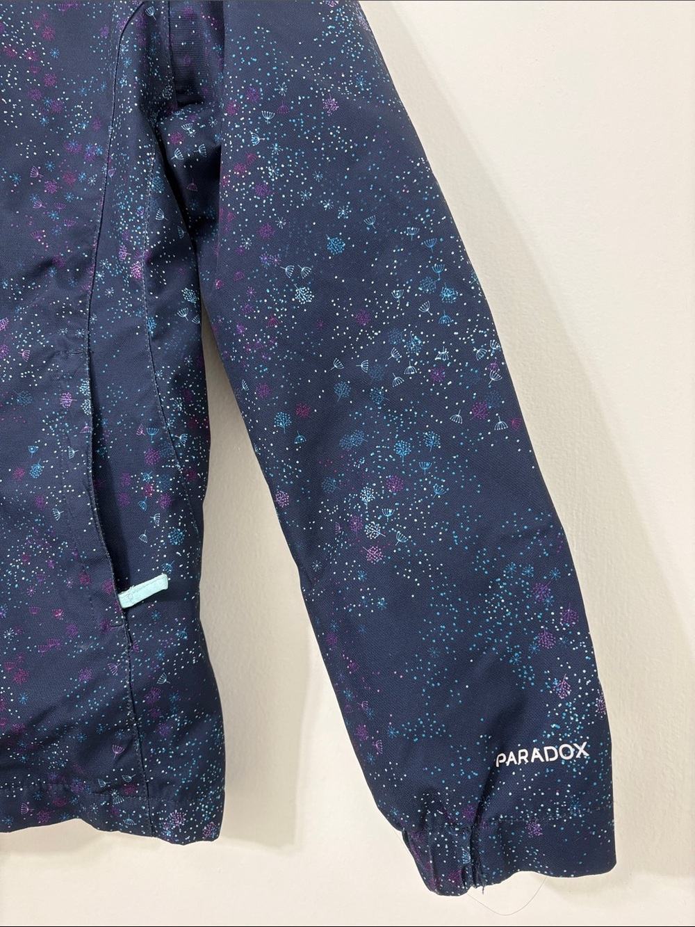 Paradox Girls Jacket Fleece Lined Pockets Hood Navy w/ Tiny Detail Print Large - Picture 2 of 14
